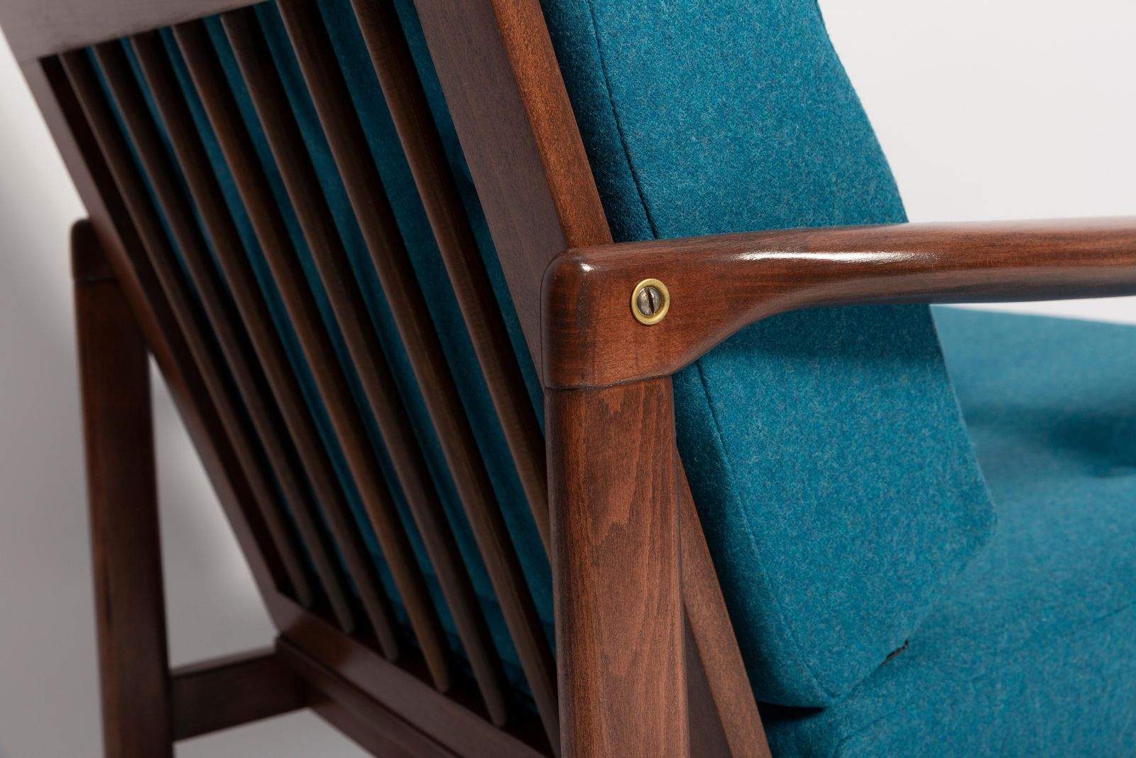 photo for sale Pair Of Mid Century Acqua Blue Wool Armchairs, Zenon Baczyk, Poland, 1960s