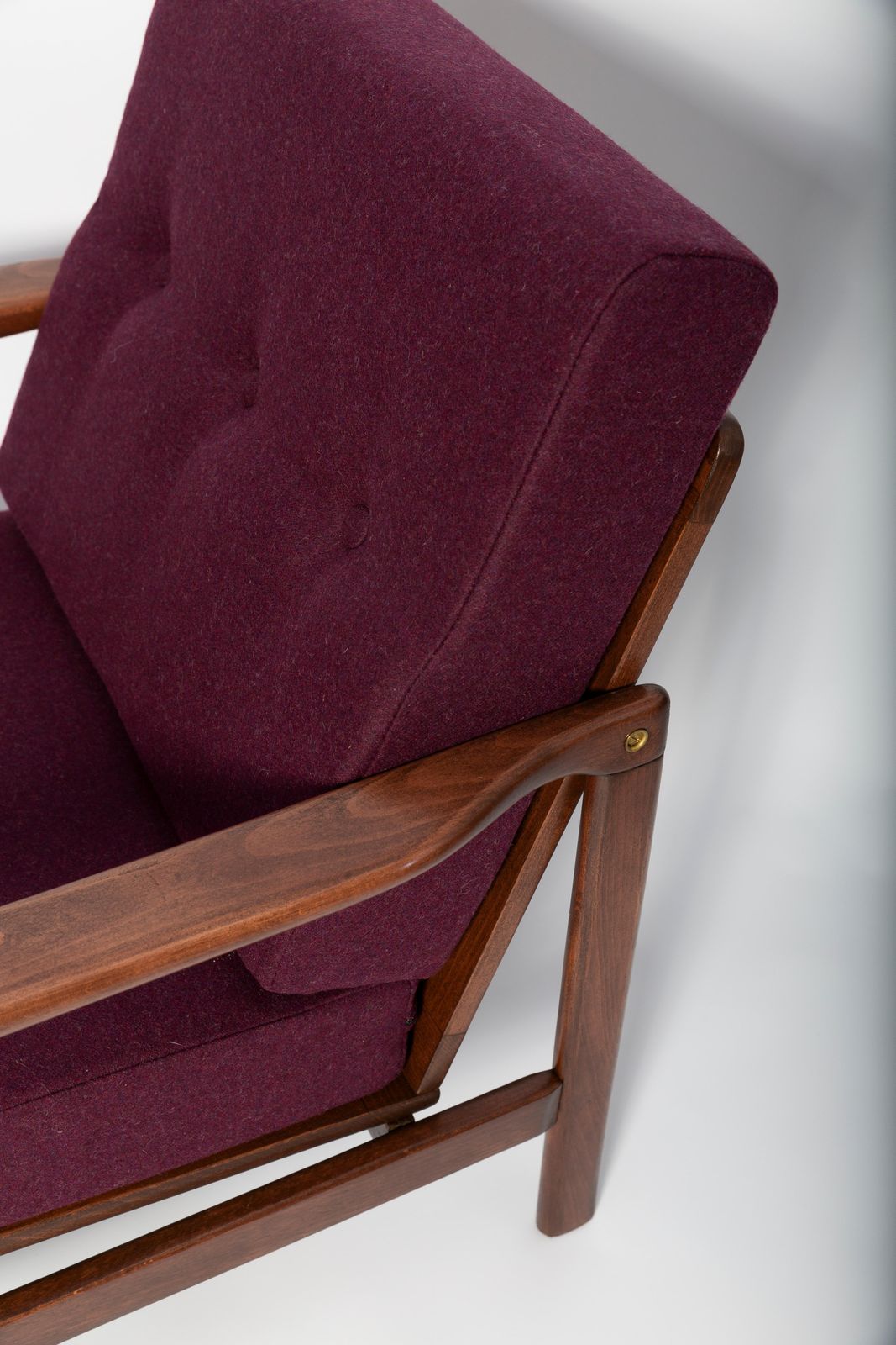photo for sale Pair Of Mid Century Purple Wool Velvet Armchairs, Zenon Baczyk, Poland, 1960s