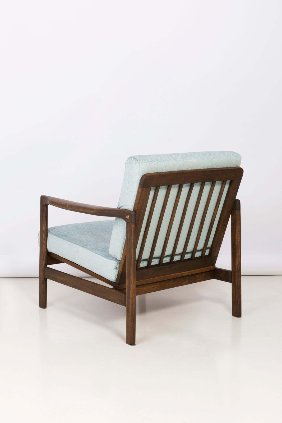 4252.0 Set Of Two Midcentury Blue Velvet Armchairs With Stools, Zenon Baczyk, 1960s photo