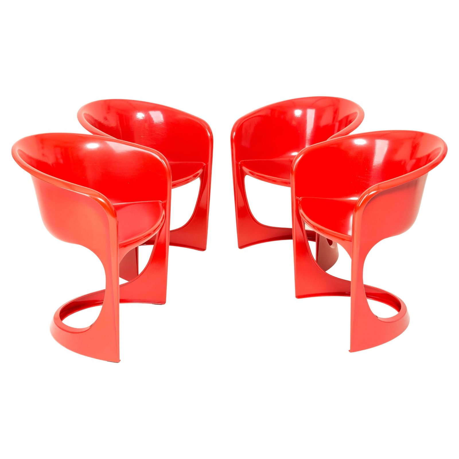 Set Of Four Red Cado Chairs, Steen østergaard, 1974