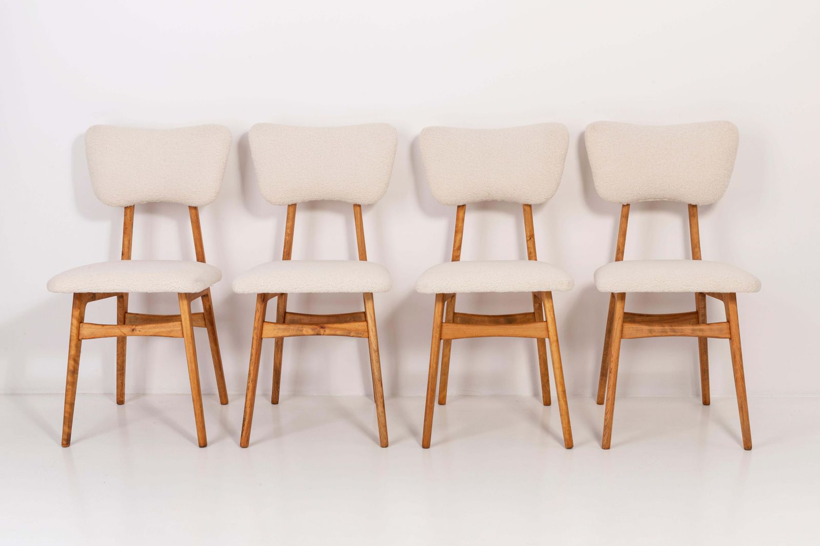 Set Of Eight 20th Century Light Crème Boucle Chairs, 1960s photo for sale