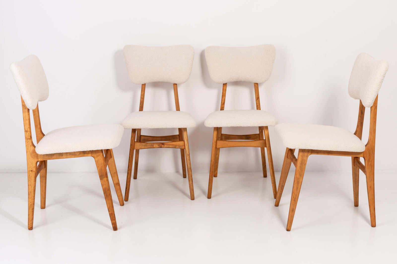 Set Of Eight 20th Century Light Crème Boucle Chairs, 1960s photo vinterior