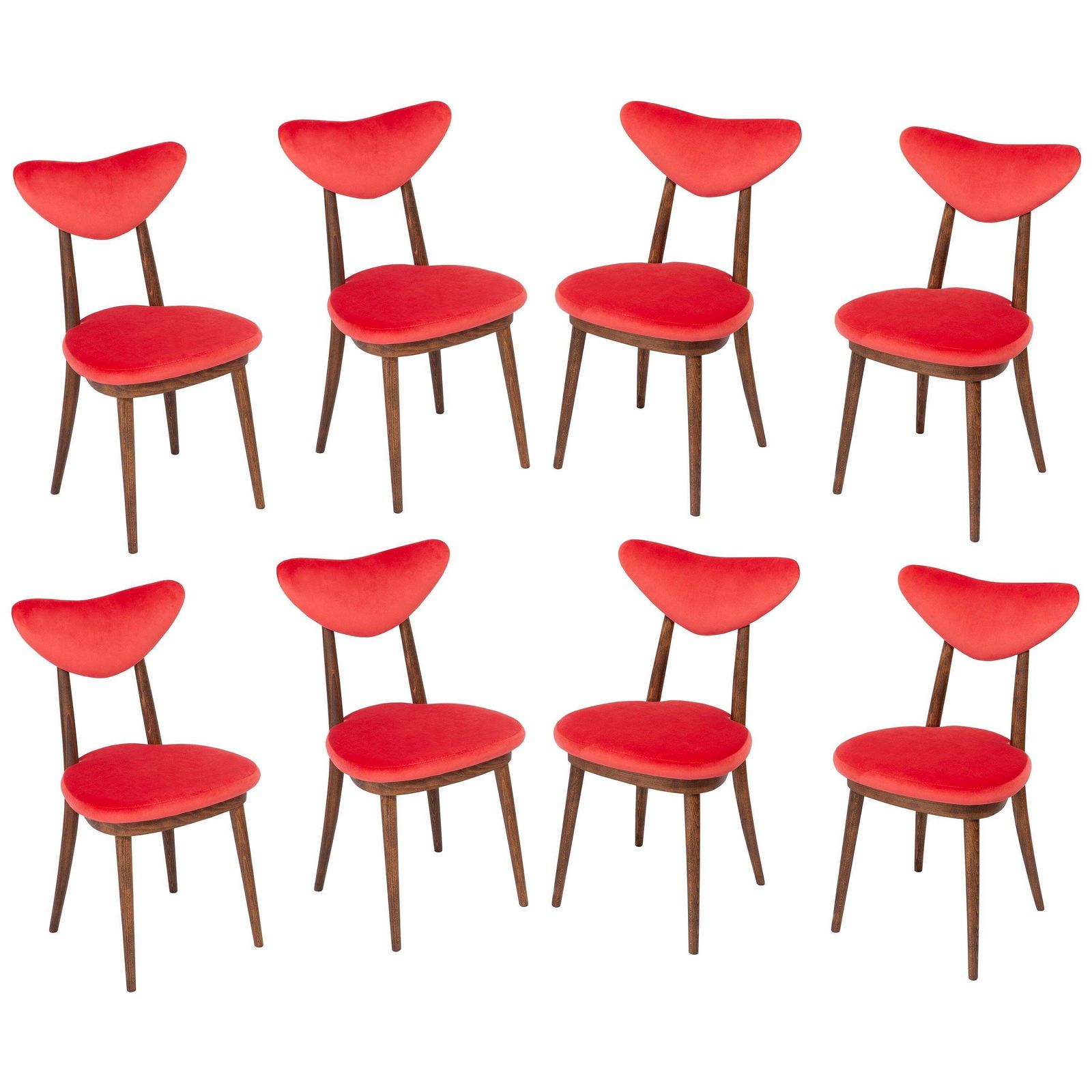 Set Of Eight Red Heart Chairs, Poland, 1960s