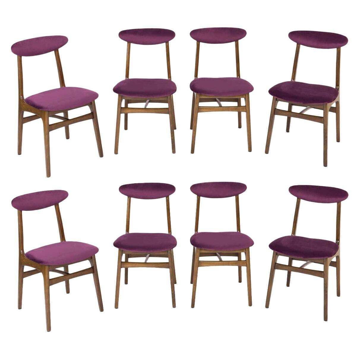 Set Of Eight 20th Century Plum Velvet Rajmund Halas Chairs, 1960s