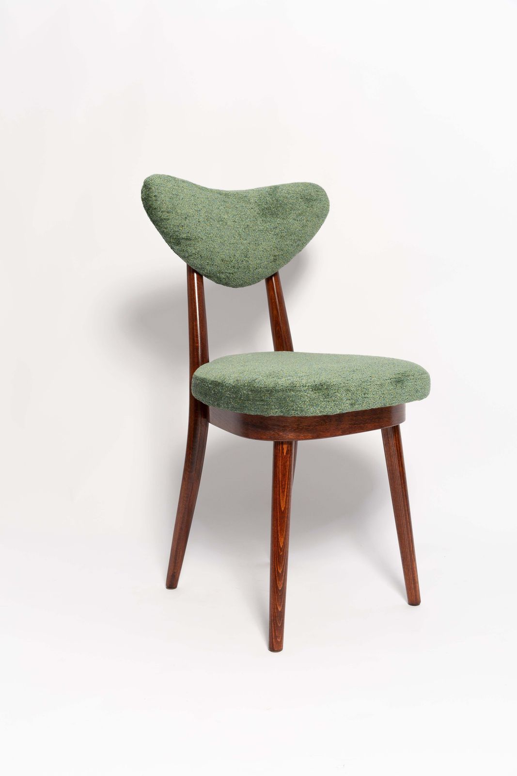 Set Of Six Mid Century Heart Chairs, Green Velvet, Dark Wood, Europe 1960s photo furniture