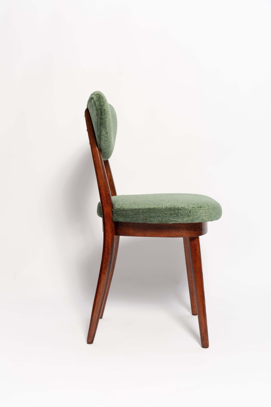 Set Of Six Mid Century Heart Chairs, Green Velvet, Dark Wood, Europe 1960s photo for sale