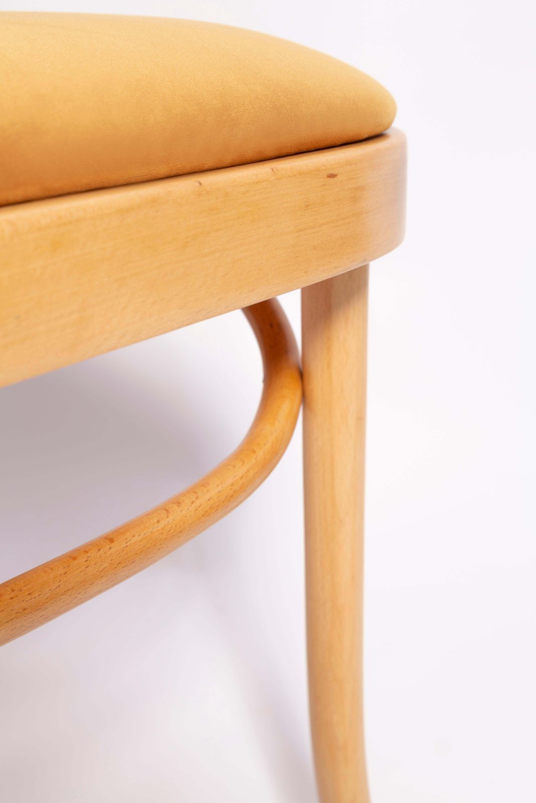Set Of Six Mid Century Yellow Velvet Thonet Wood Rattan Chairs, Europe, 1960s photo vintage
