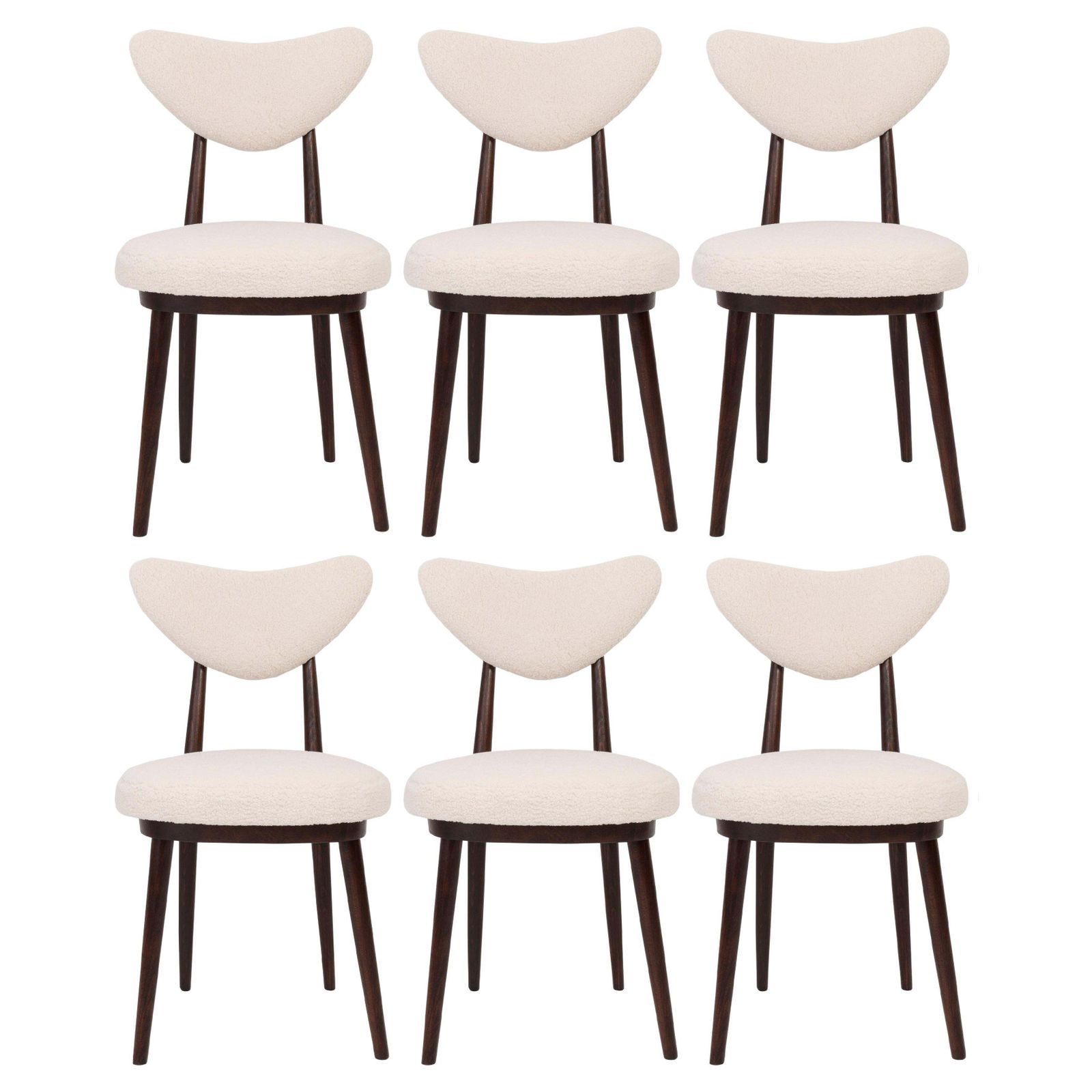 Set Of Six Light Boucle Heart Chairs, Europe, 1960s