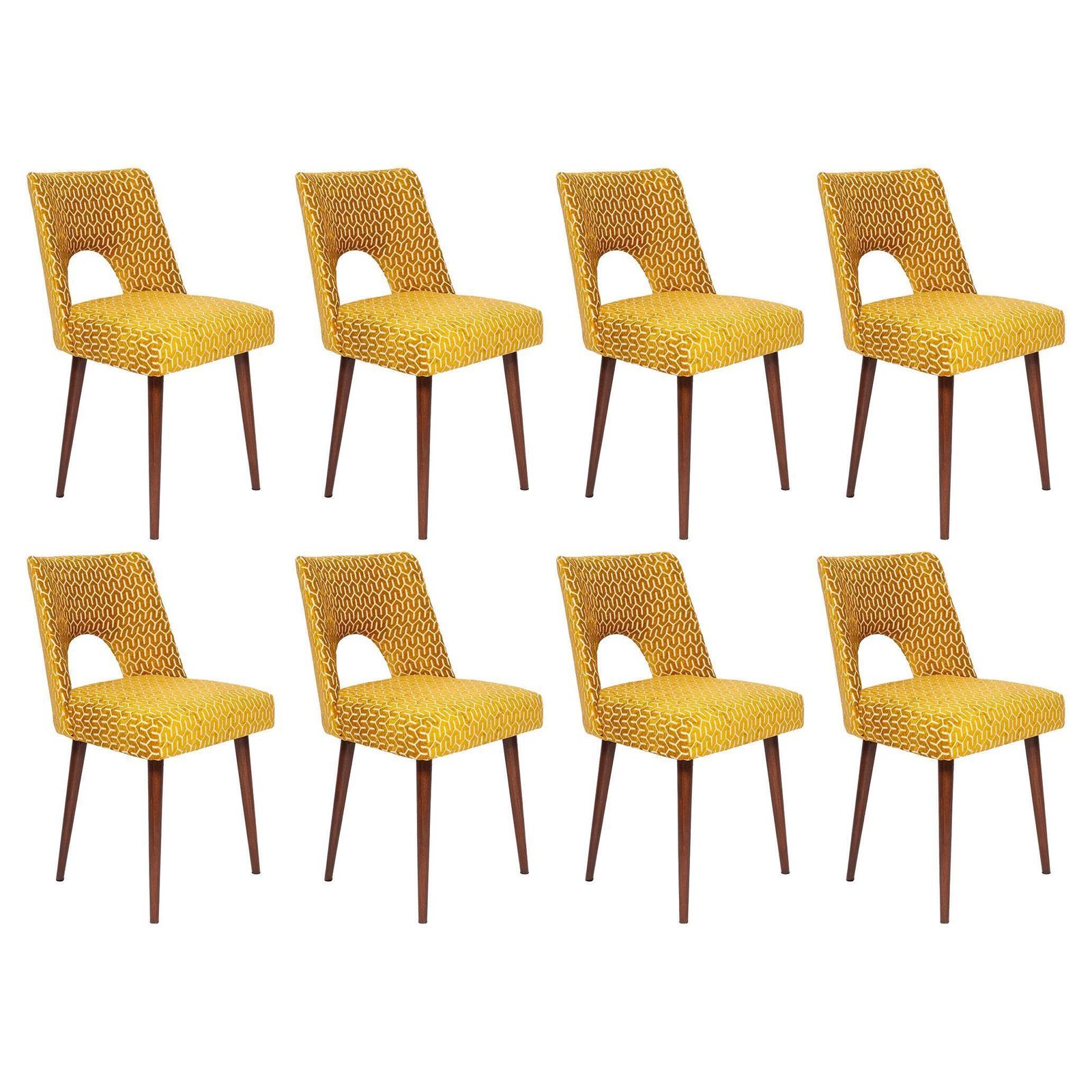 Set Of Eight Mid Century Yellow Mustard 'Shell' Chairs, Europe, 1960s