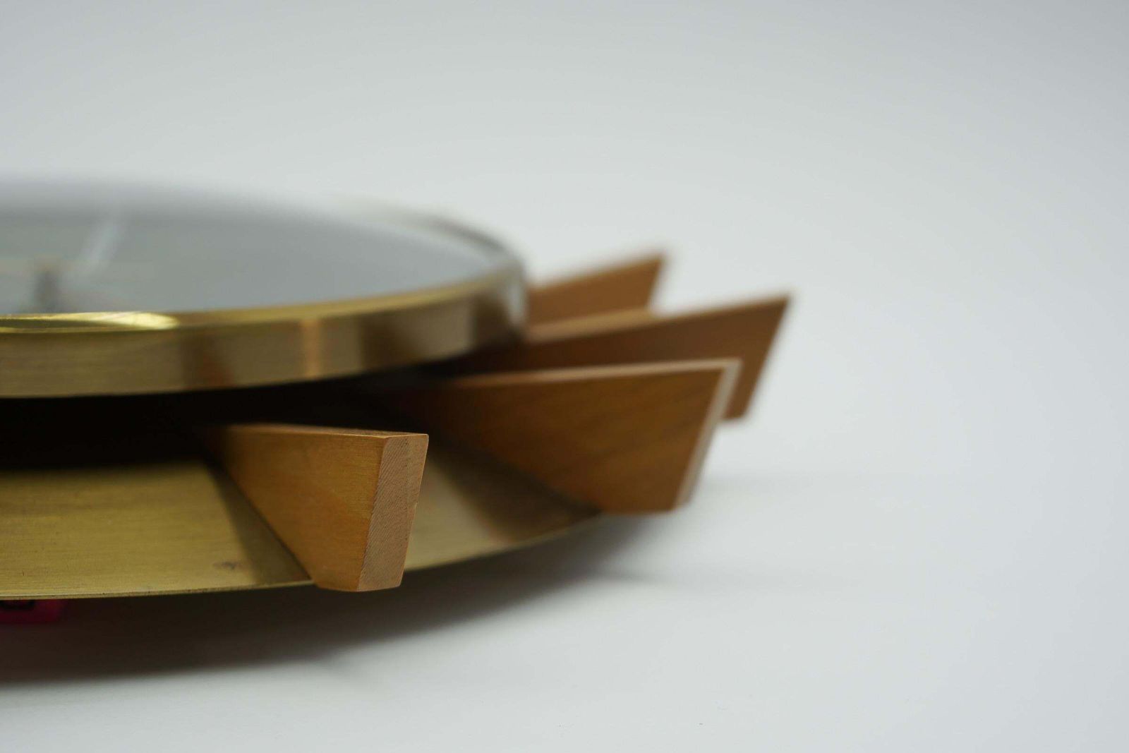 Mid Century Modern Brass And Wood Sunburst Wall Clock By Atlanta Electric photo vintage
