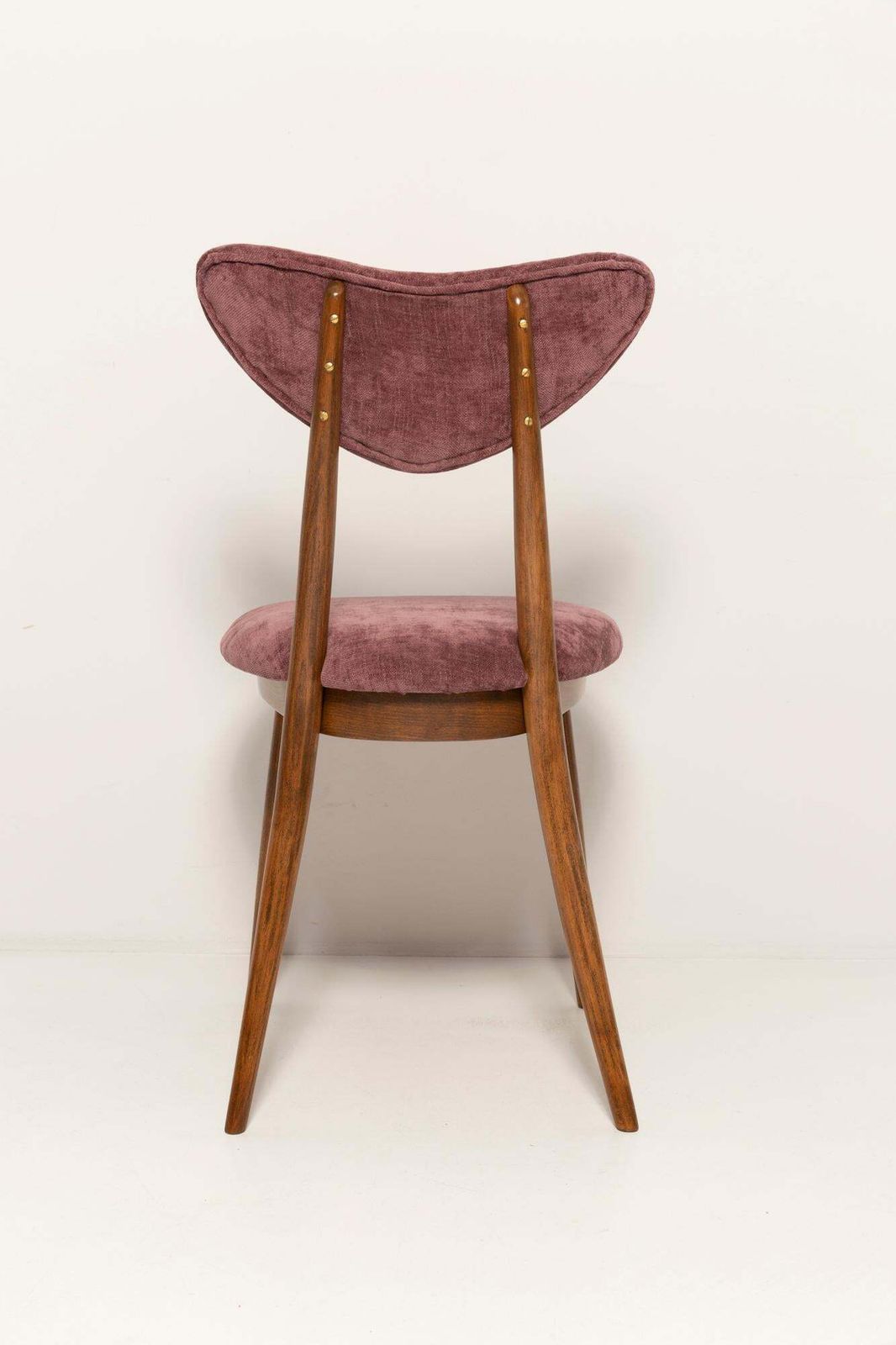 4082.0 Set Of Eight Midcentury Violet Velvet, Walnut Wood Heart Chairs, Europe, 1960 photo