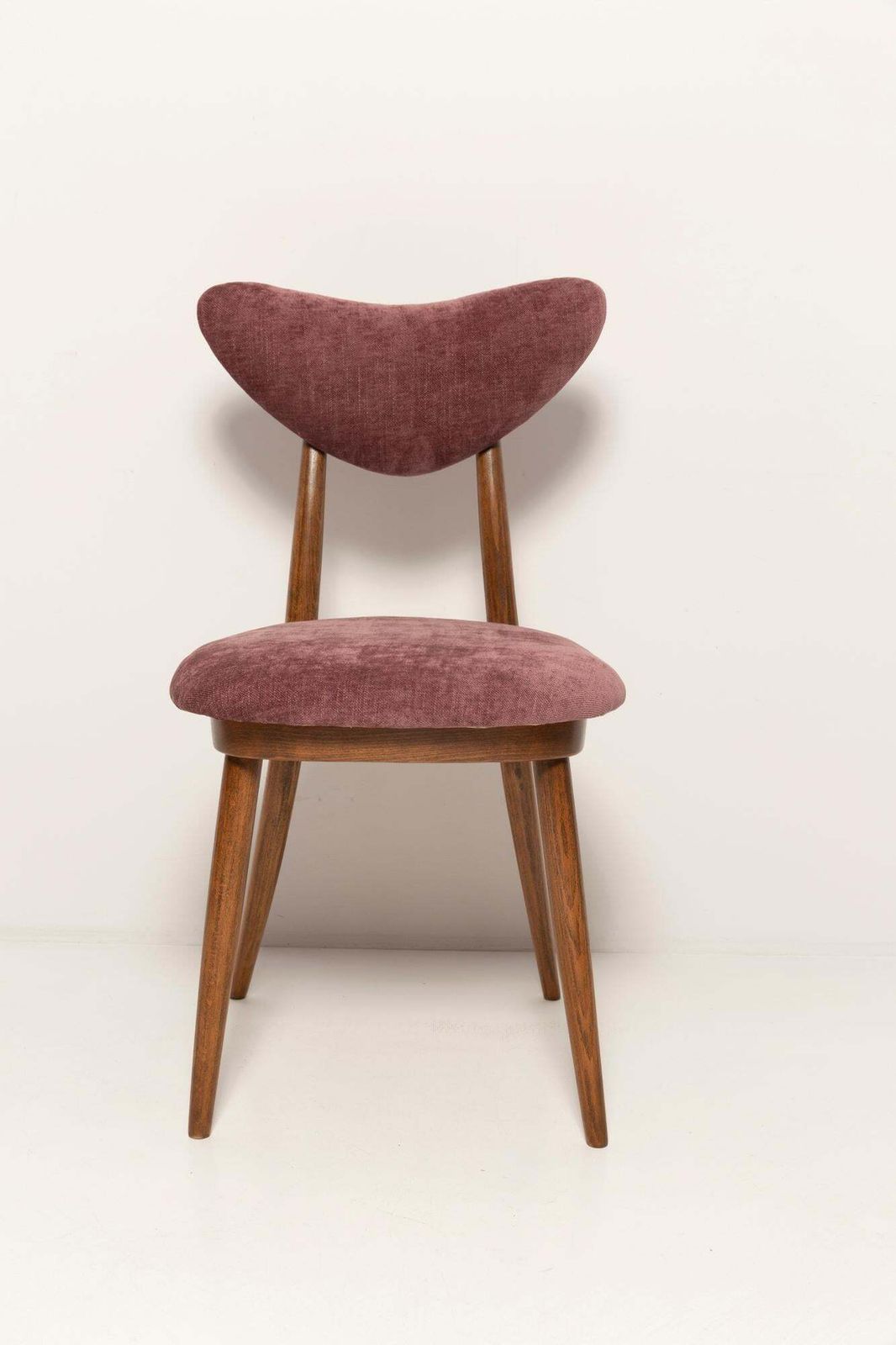 photo buy Set Of Eight Midcentury Violet Velvet, Walnut Wood Heart Chairs, Europe, 1960