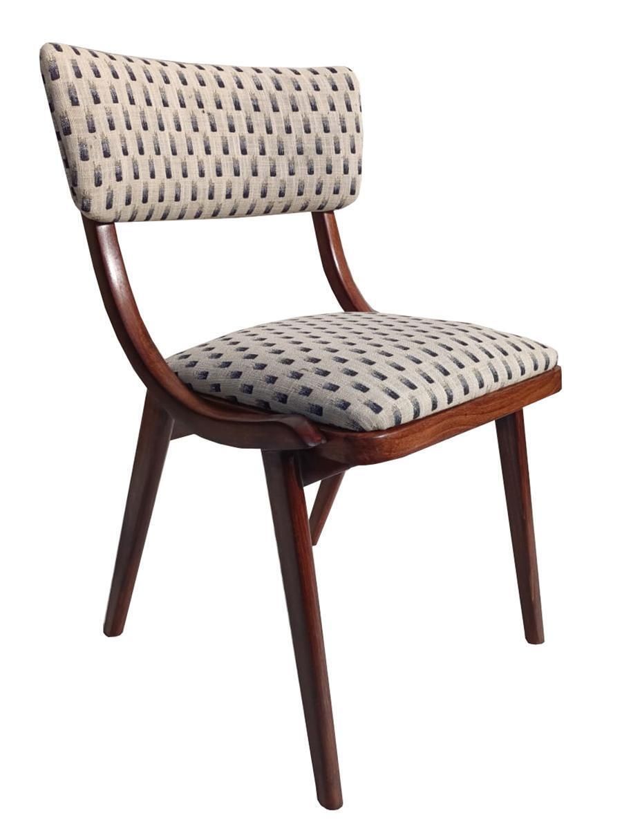 Six Mid Century Modern Bumerang Chairs, Light Creme White Jacquard, Poland 1960s photo Furniture