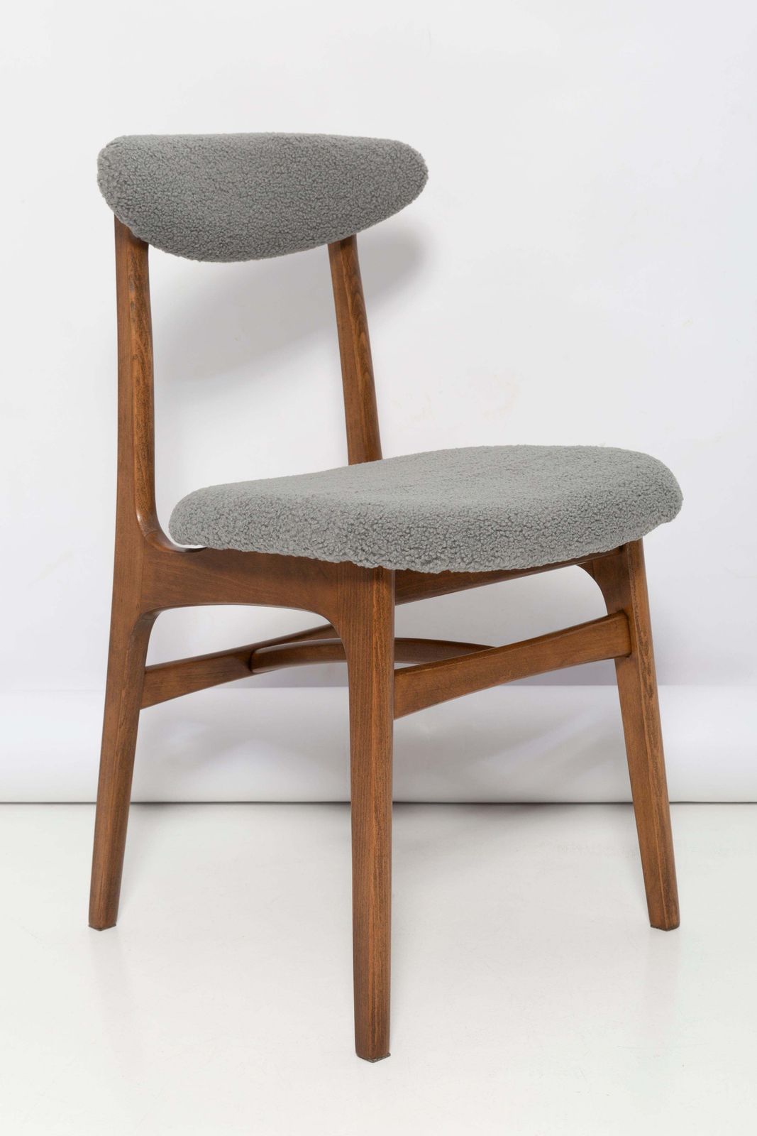 Set Of Eight Mid Century Gray Boucle Chairs By Rajmund Halas, Poland, 1960s photo for sale