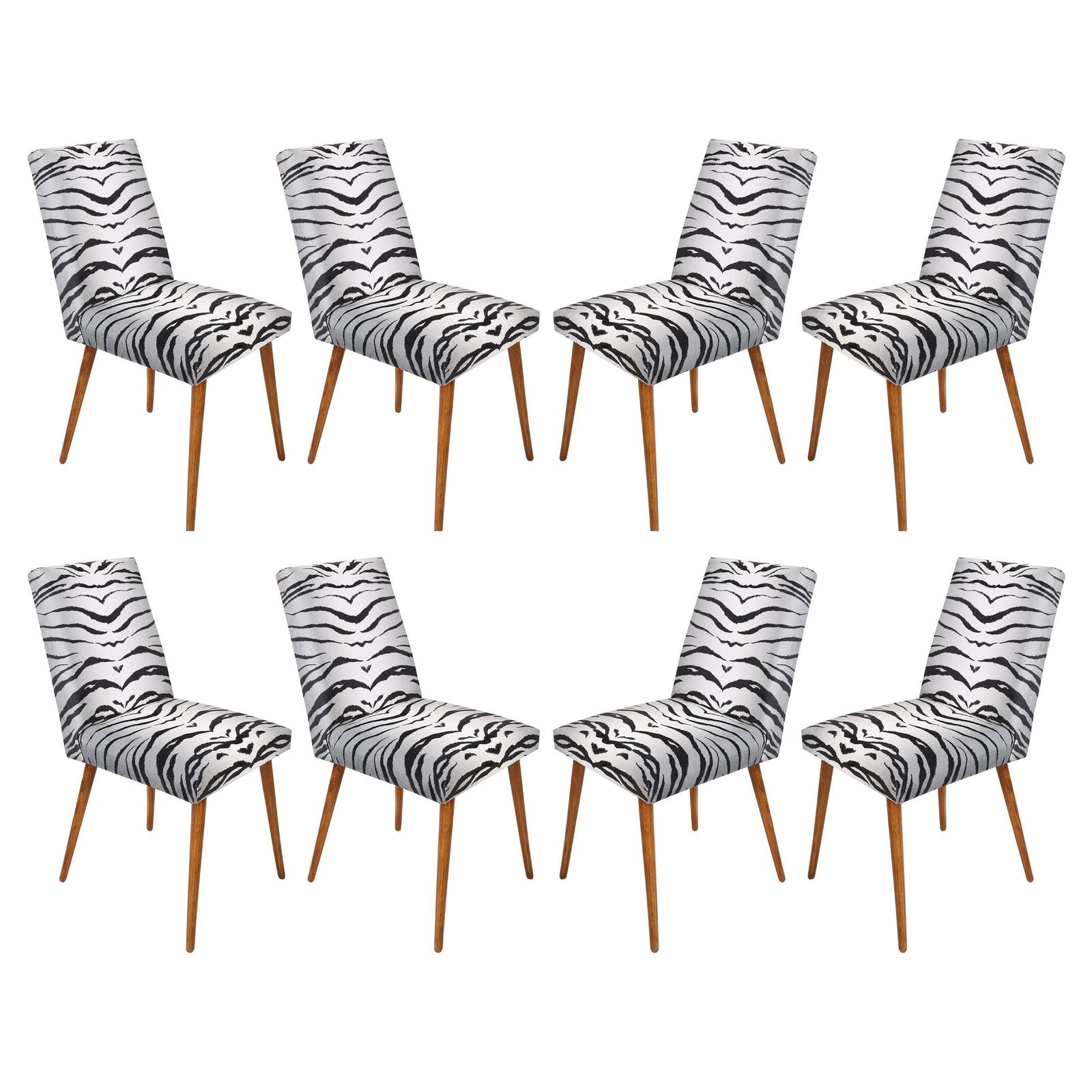 Set Of Eight 20th Century Black And White Zebra Velvet Chairs, Europe, 1960s