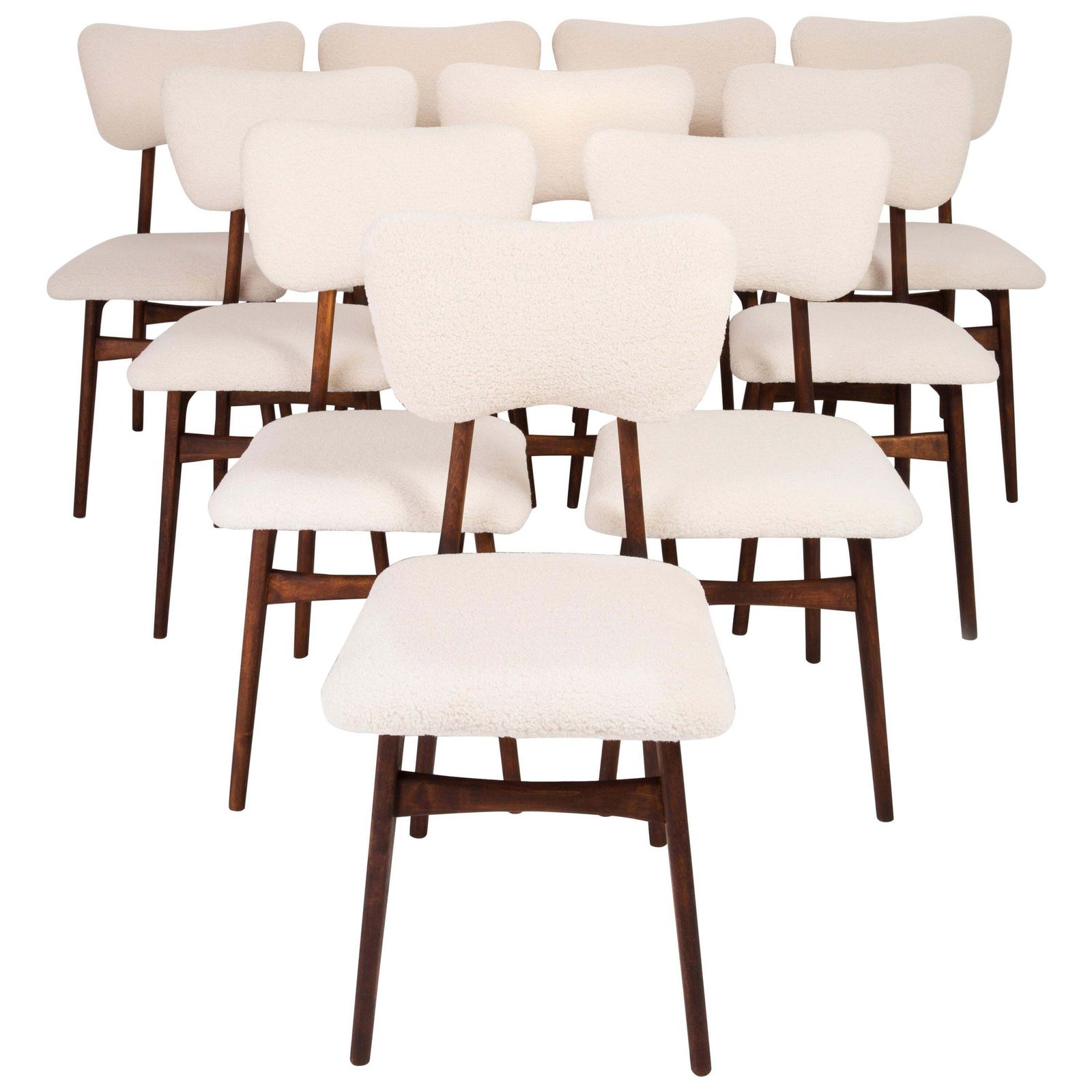 Set Of Ten 20th Century Light Crème Boucle Chairs, 1960s