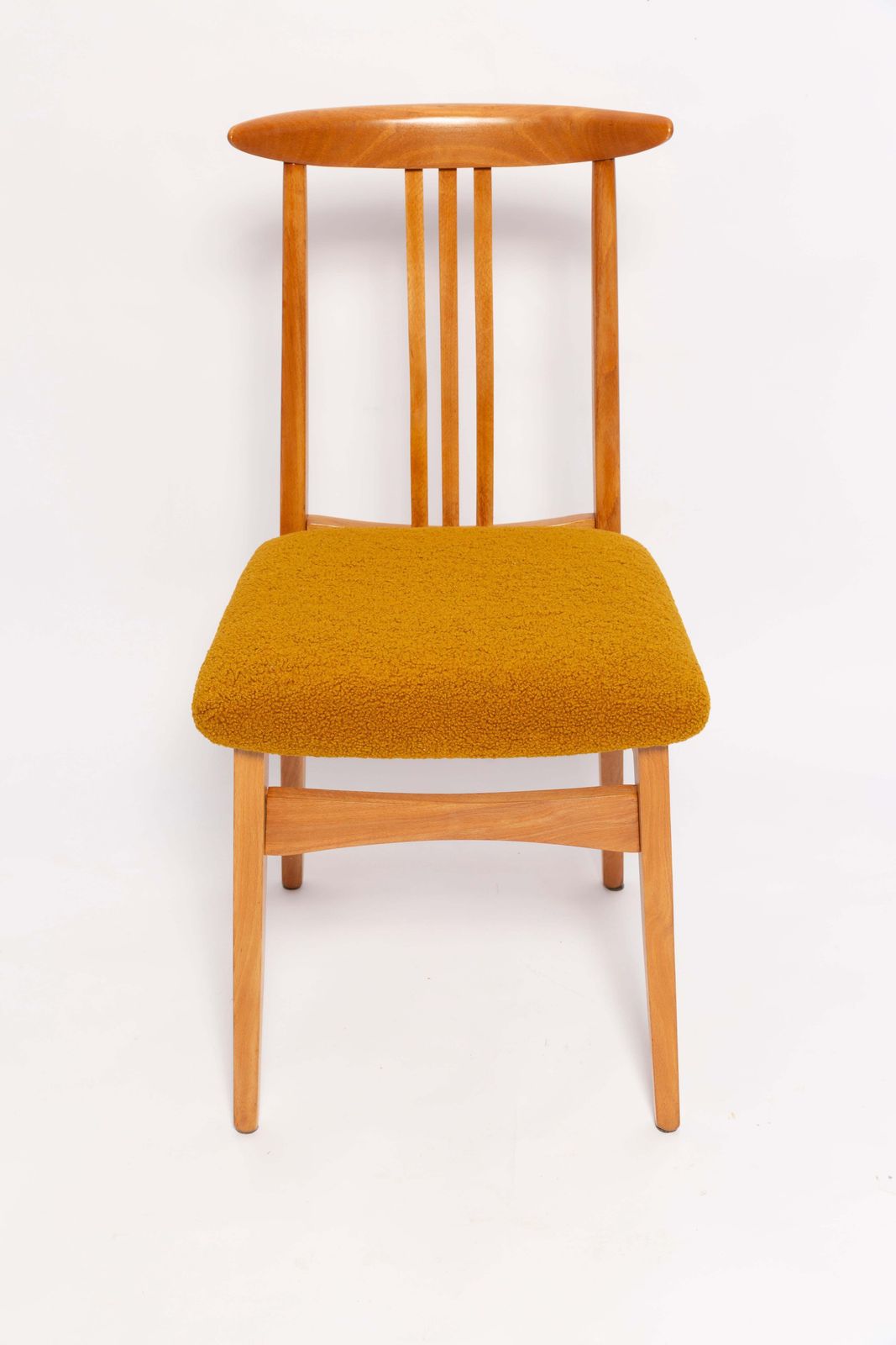 Eight Mid Century Ochre Boucle Chairs, Light Wood, M. Zielinski, Europe, 1960s photo for sale