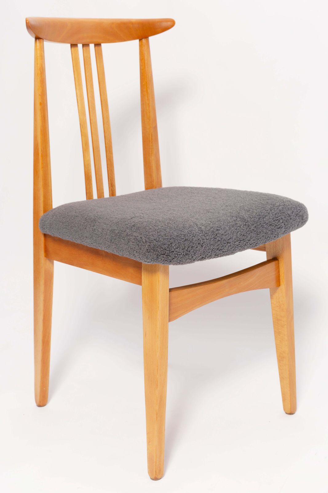 photo for sale Eight Mid Century Graphite Boucle Chairs, Light Wood, M Zielinski, Europe, 1960
