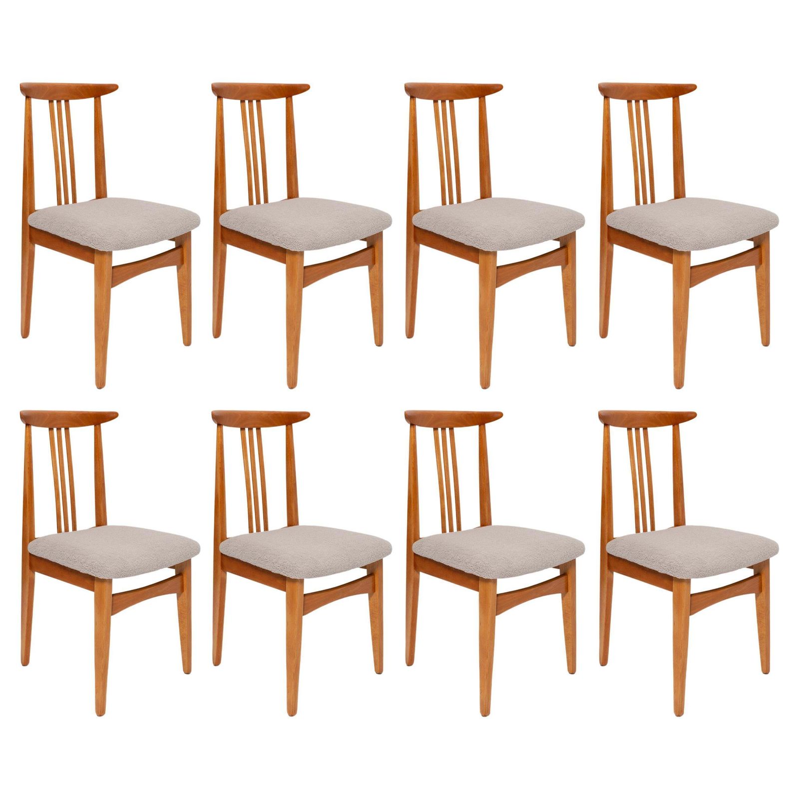 Set Of Eight Mid Century Linen Boucle Chairs, By M. Zielinski, Europe, 1960s