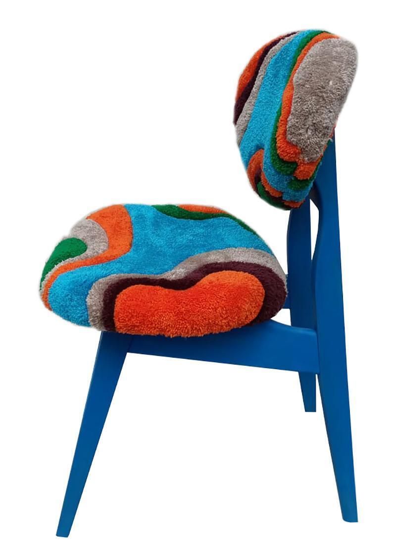 Four Mid Century Mushroom Chairs, Hand Tufting Blue Green Wool, Europe, 1960s photo furniture