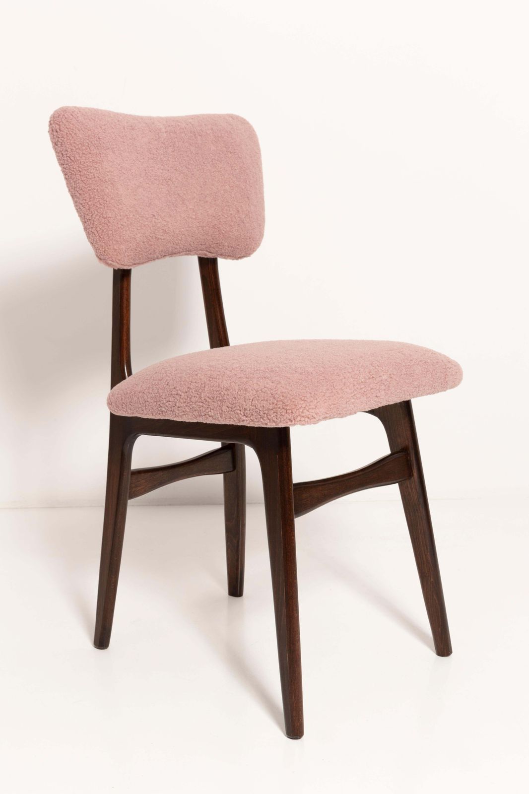 Set Of Seven Mid Century Butterfly Dining Chairs, Pink Boucle, Europe, 1960s photo for sale