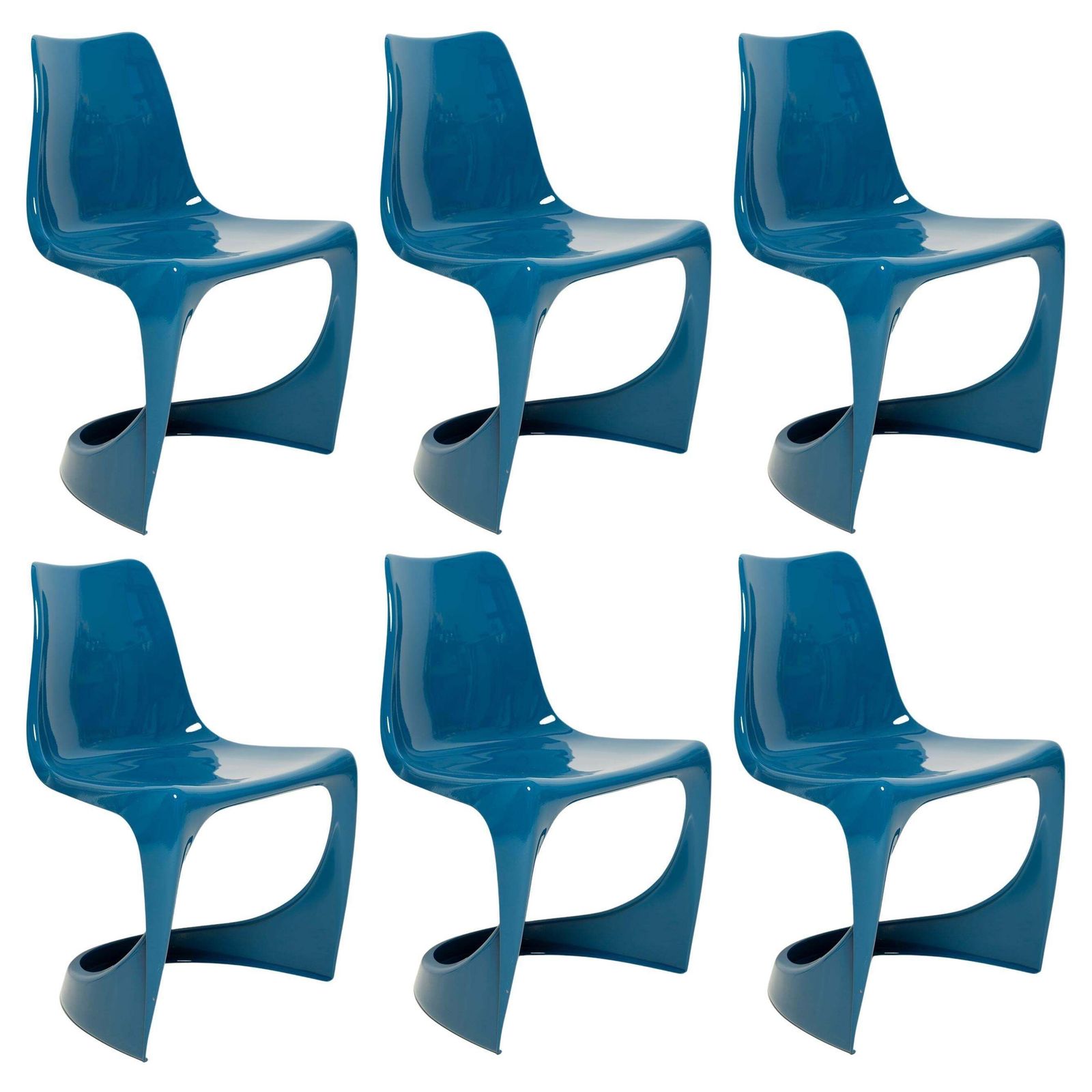 Set Of Six Mid Century Sea Blue Cado Chairs, Steen østergaard, Europe, 1960s
