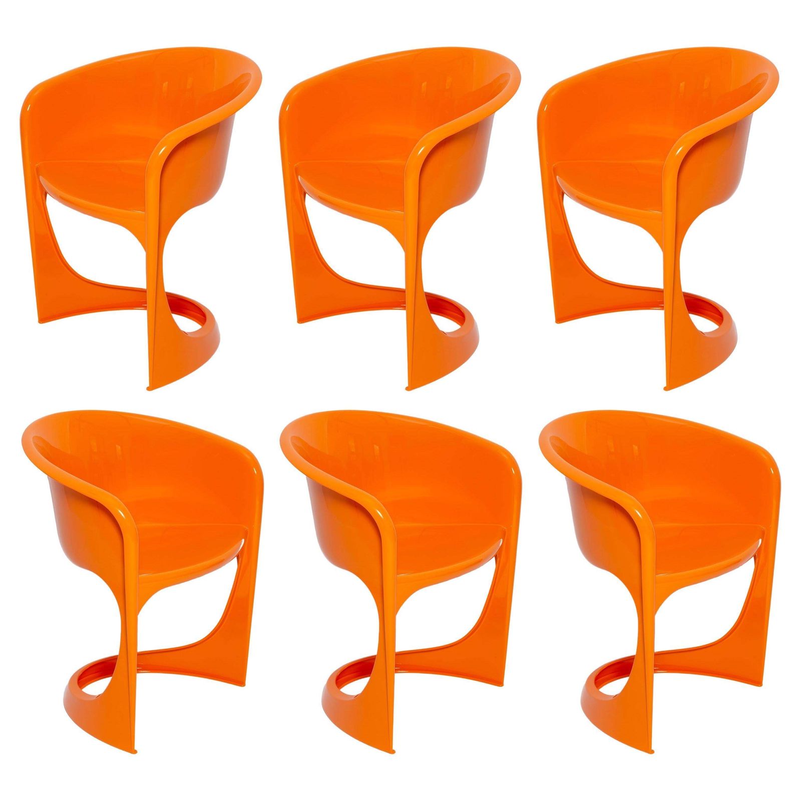 Set Of Six Glossy Orange Cado Chairs, Steen østergaard, 1974