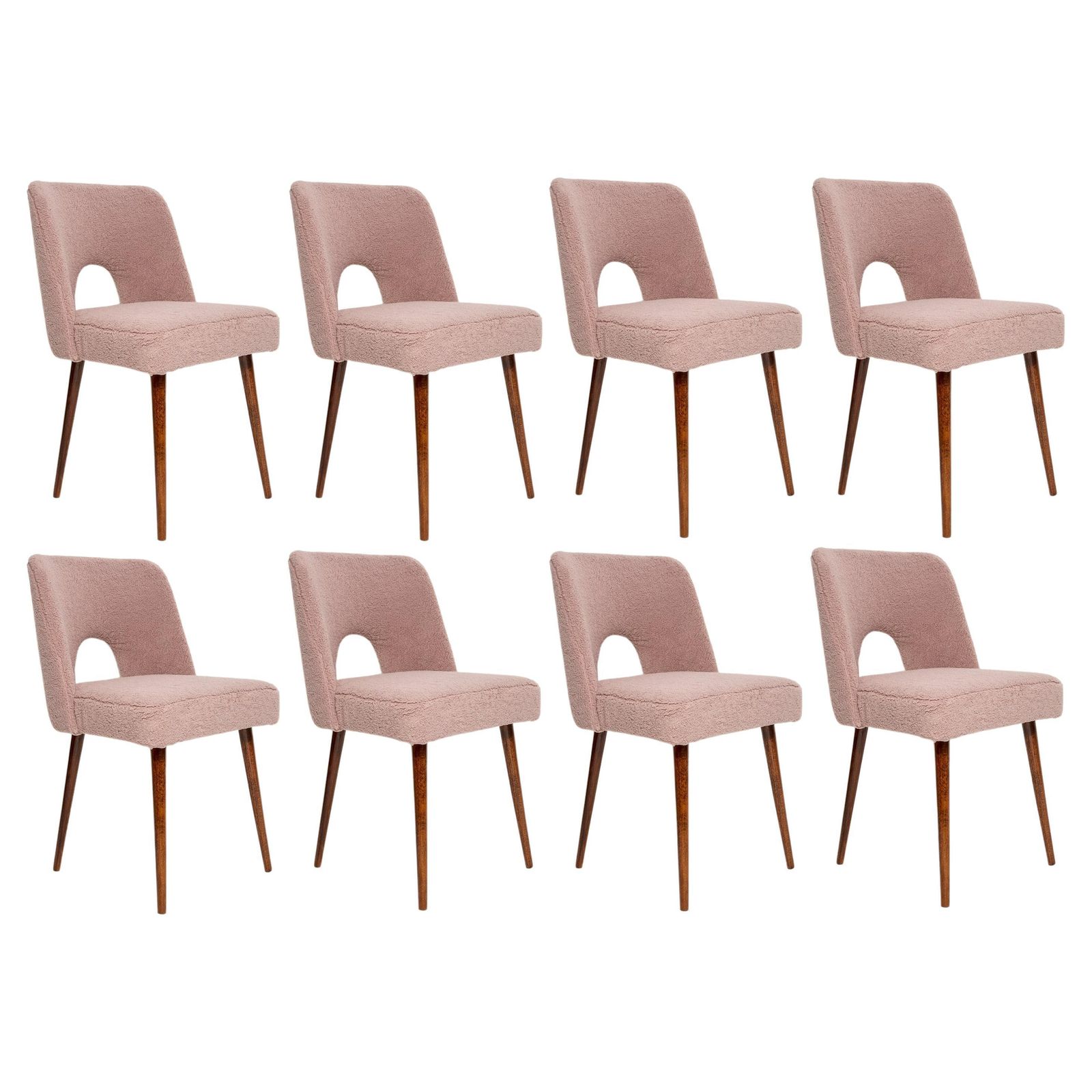 Set Of Eight Pink Boucle 'Shell' Chairs, Europe, 1960s