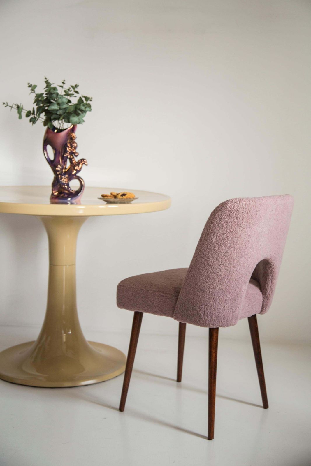 Set Of Eight Pink Boucle 'Shell' Chairs, Europe, 1960s photo furniture