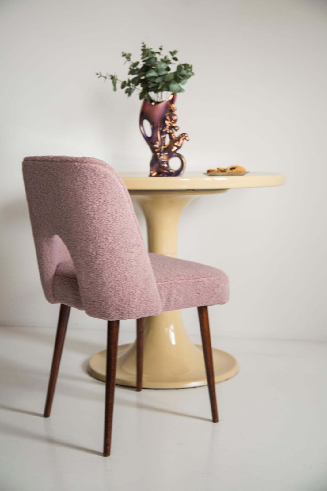Set Of Eight Pink Boucle 'Shell' Chairs, Europe, 1960s photo for sale