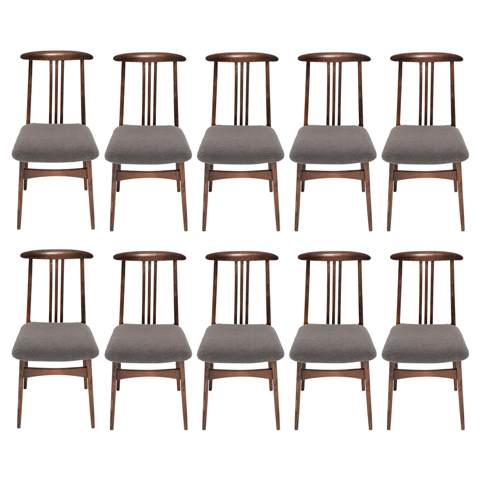 Set Of Ten Grey Boucle Chairs, Designed By Zielinski, Europe, 1960s