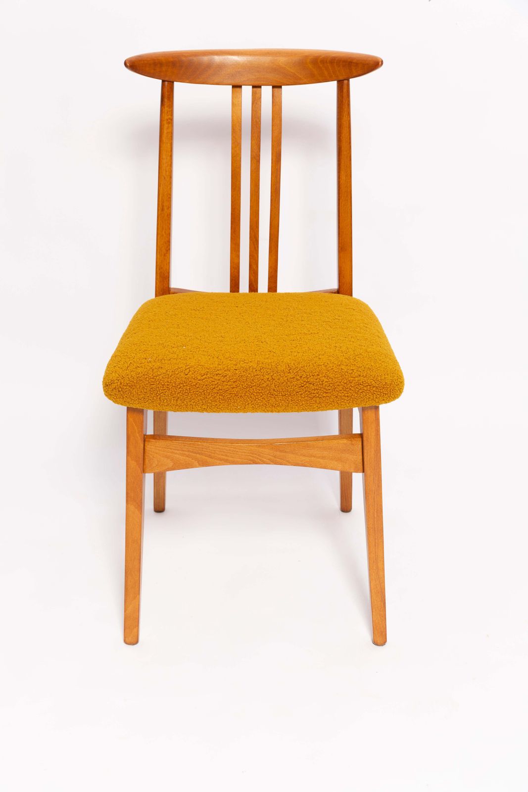 Ten Mid Century Ochre Boucle Chairs, Medium Wood, M. Zielinski, Europe, 1960s photo furniture