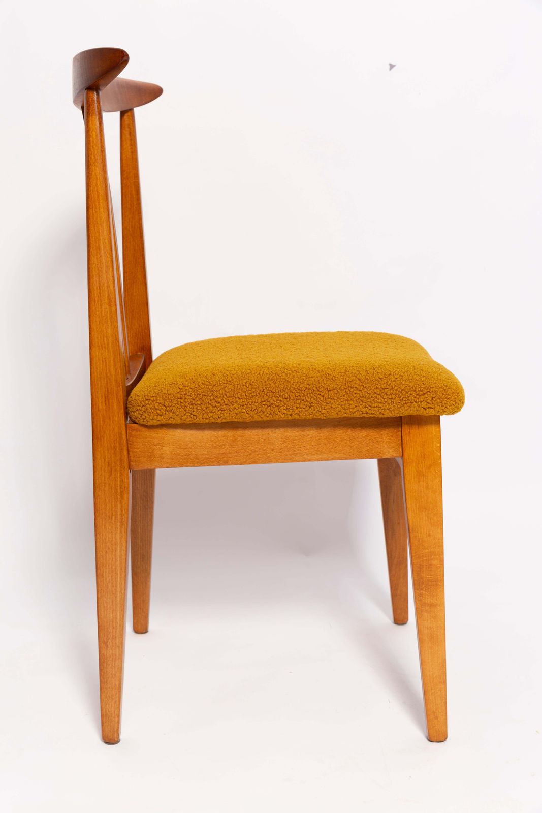 Ten Mid Century Ochre Boucle Chairs, Medium Wood, M. Zielinski, Europe, 1960s photo for sale