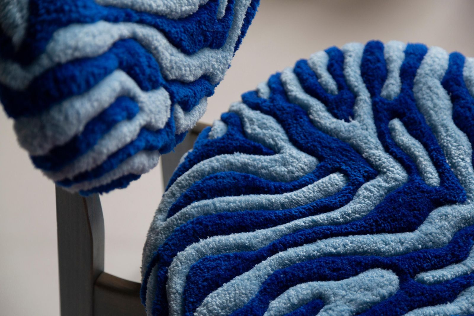 photo furniture Set Of Four Mid Century Mushroom Chairs, Tufting Blue Zebra Wool, Europe, 1960s