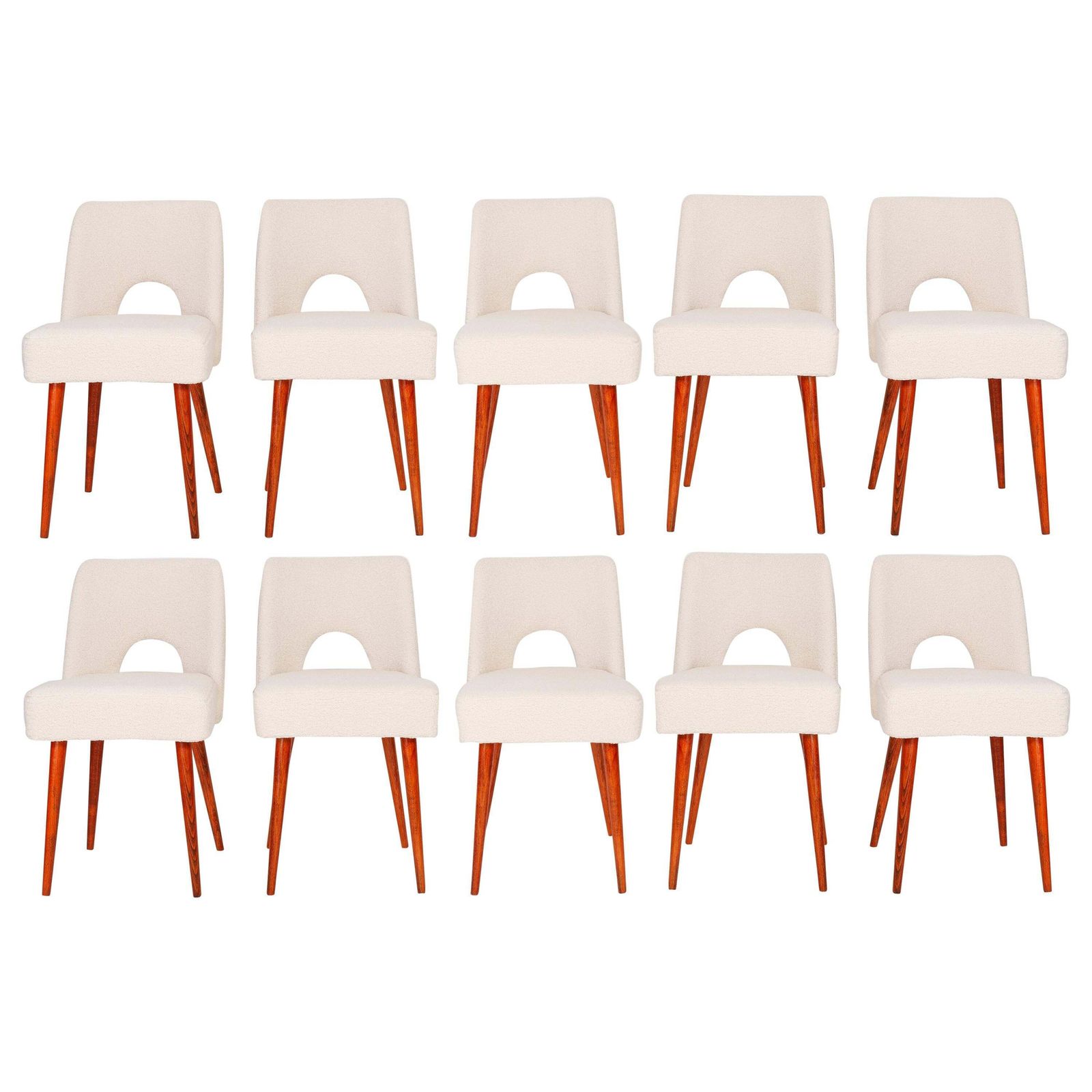 Set Of Ten Light Crème Boucle 'Shell' Chairs, 1960s