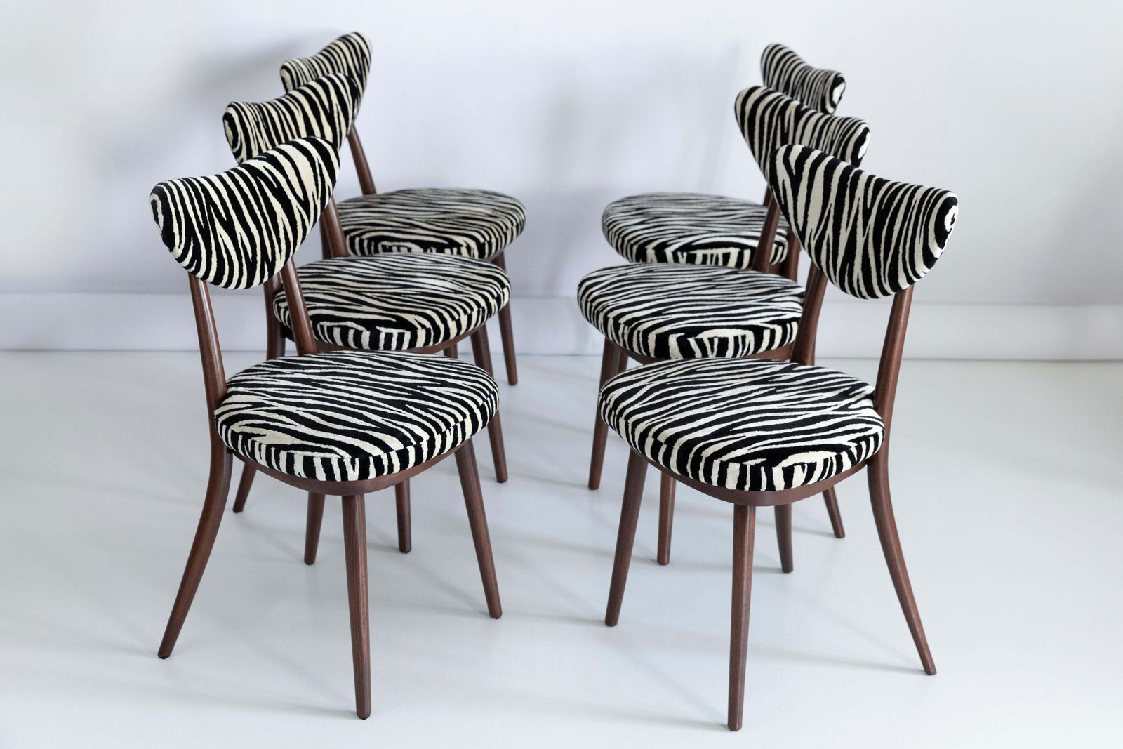 Set Of Six Midcentury Zebra Black And White Heart Chairs, Poland, 1960s photo furniture