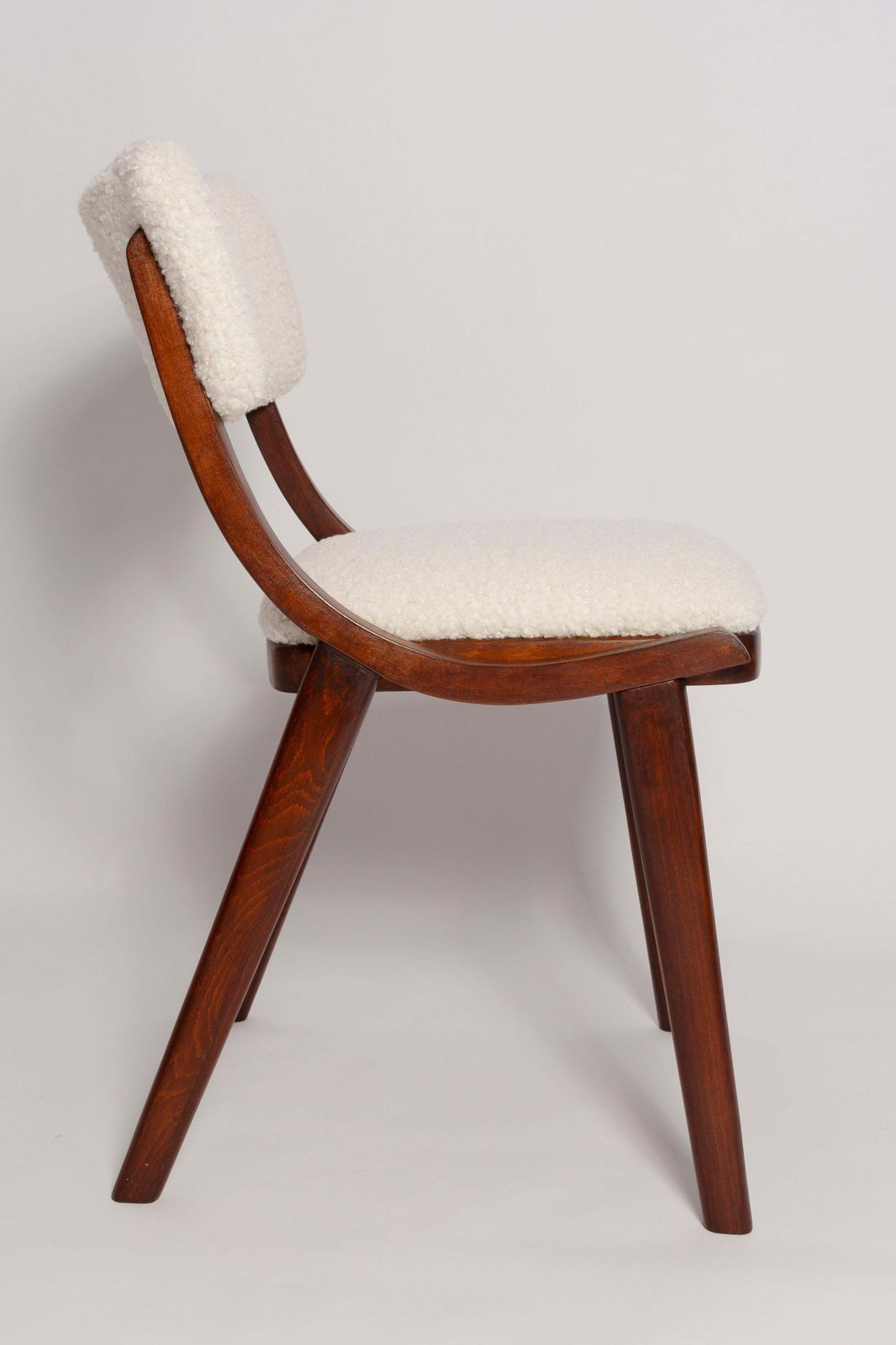 Ten Mid Century Modern Bumerang Chairs, Light Creme White Boucle, Poland, 1960s photo Furniture