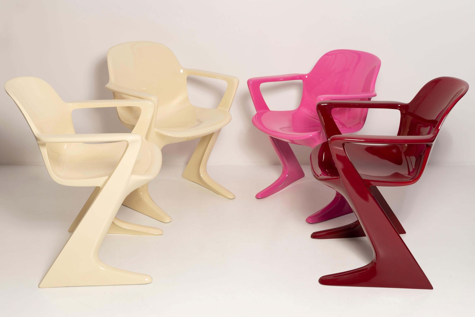Four Mid Century Pink Beige Red Kangaroo Chairs, Ernst Moeckl, Germany, 1960s photo 5102.0