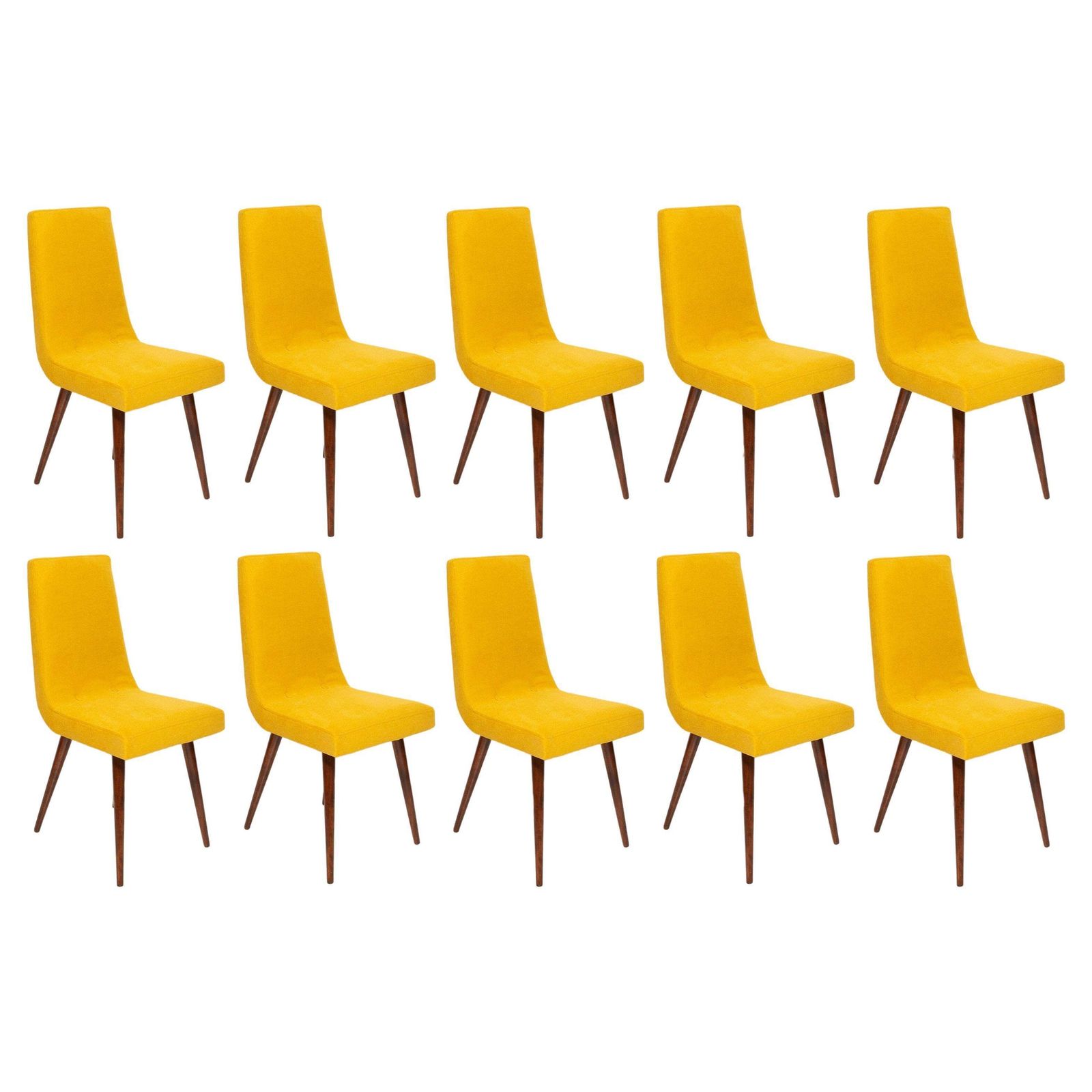 Set Van Tien Mid Century Mosterdgele Wollen Stoelen, Rajmund Halas, Europa, Ca. Jaren 1960