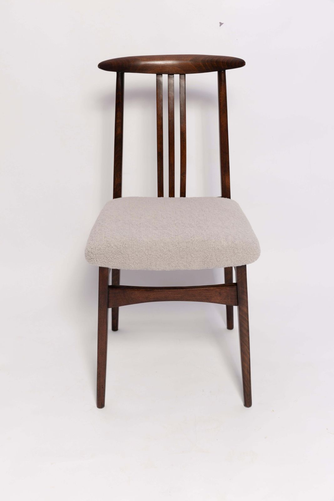Set Of Ten Mid Century Linen Boucle Chairs, Walnut, M. Zielinski, Europe, 1960s photo for sale