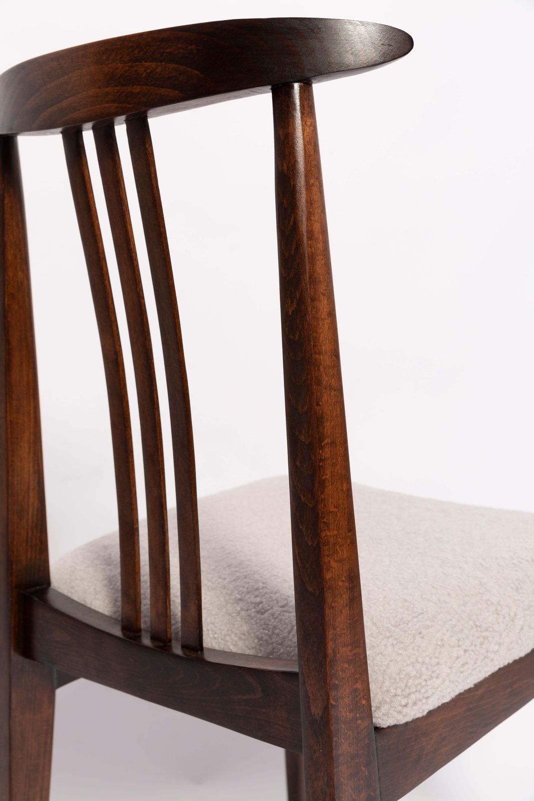 Set Of Ten Mid Century Linen Boucle Chairs, Walnut, M. Zielinski, Europe, 1960s photo vinterior