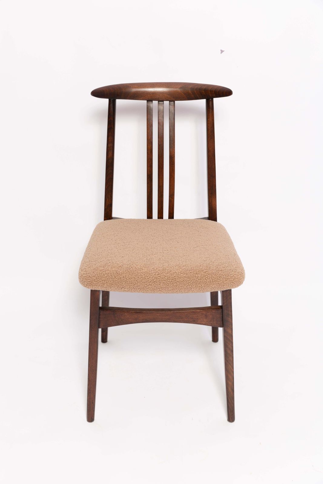 Twelve Mid Century Latte Boucle Chairs, Walnut Wood, M. Zielinski, Europe 1960s photo for sale