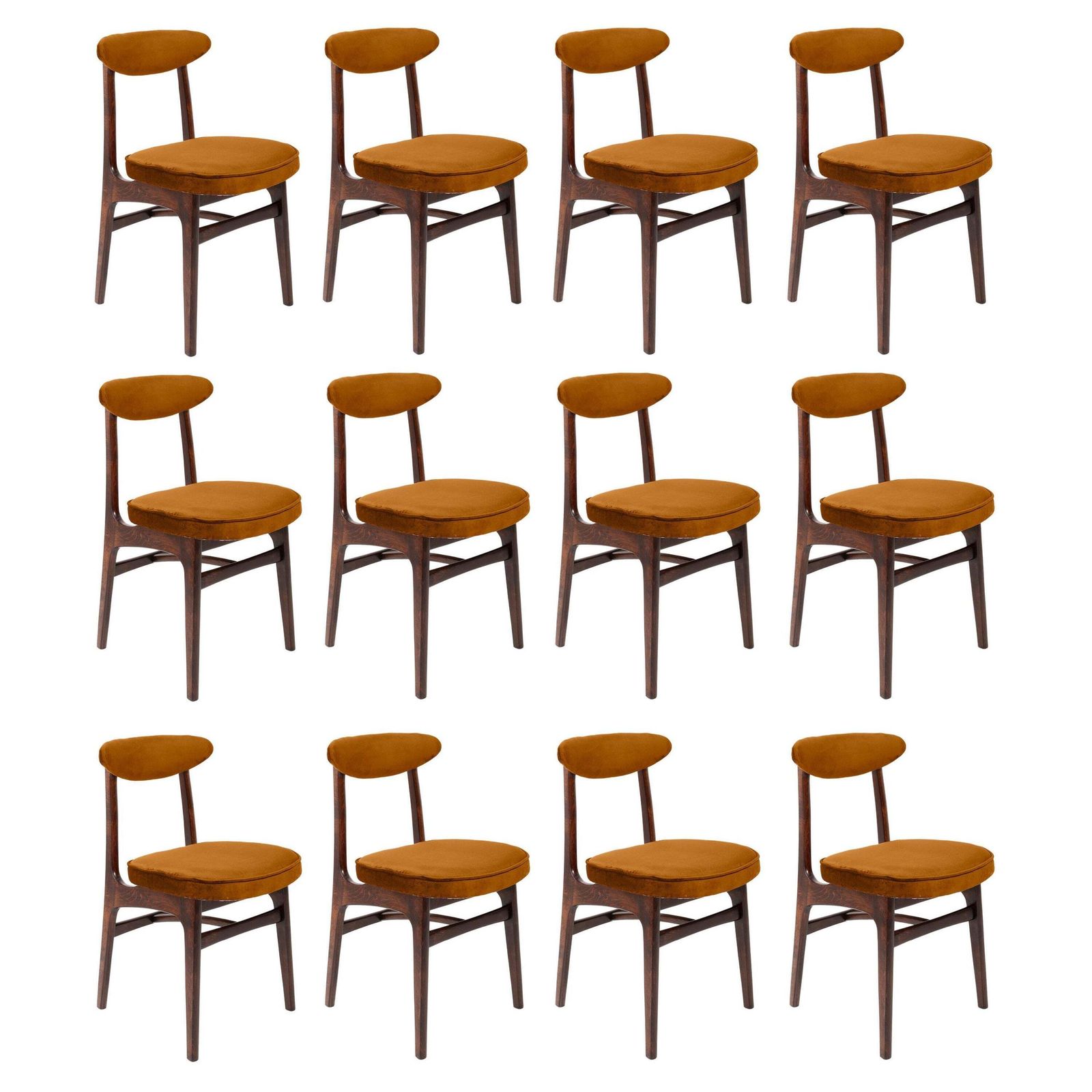 Twaalf 20e Eeuwse Stoelen In Koperkleurig Velours, Ontworpen Door Rajmund Halas – Europa, Jaren 1960