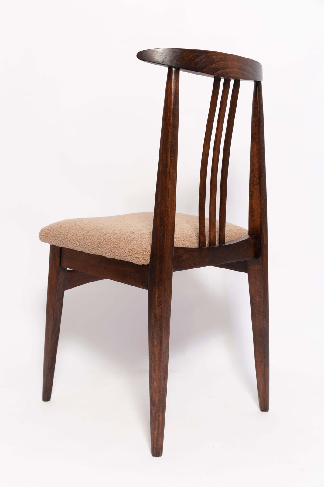 Twelve Mid Century Latte Boucle Chairs, Walnut Wood, M. Zielinski, Europe 1960s photo vintage