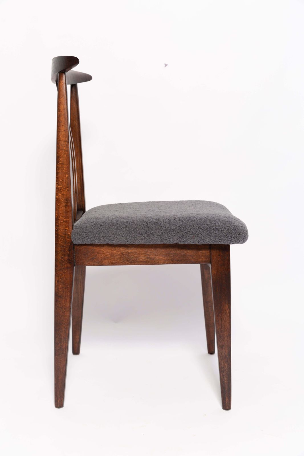 Twelve Mid Century Graphite Boucle Chairs, Walnut Wood, M Zielinski, Europe 1960 photo for sale