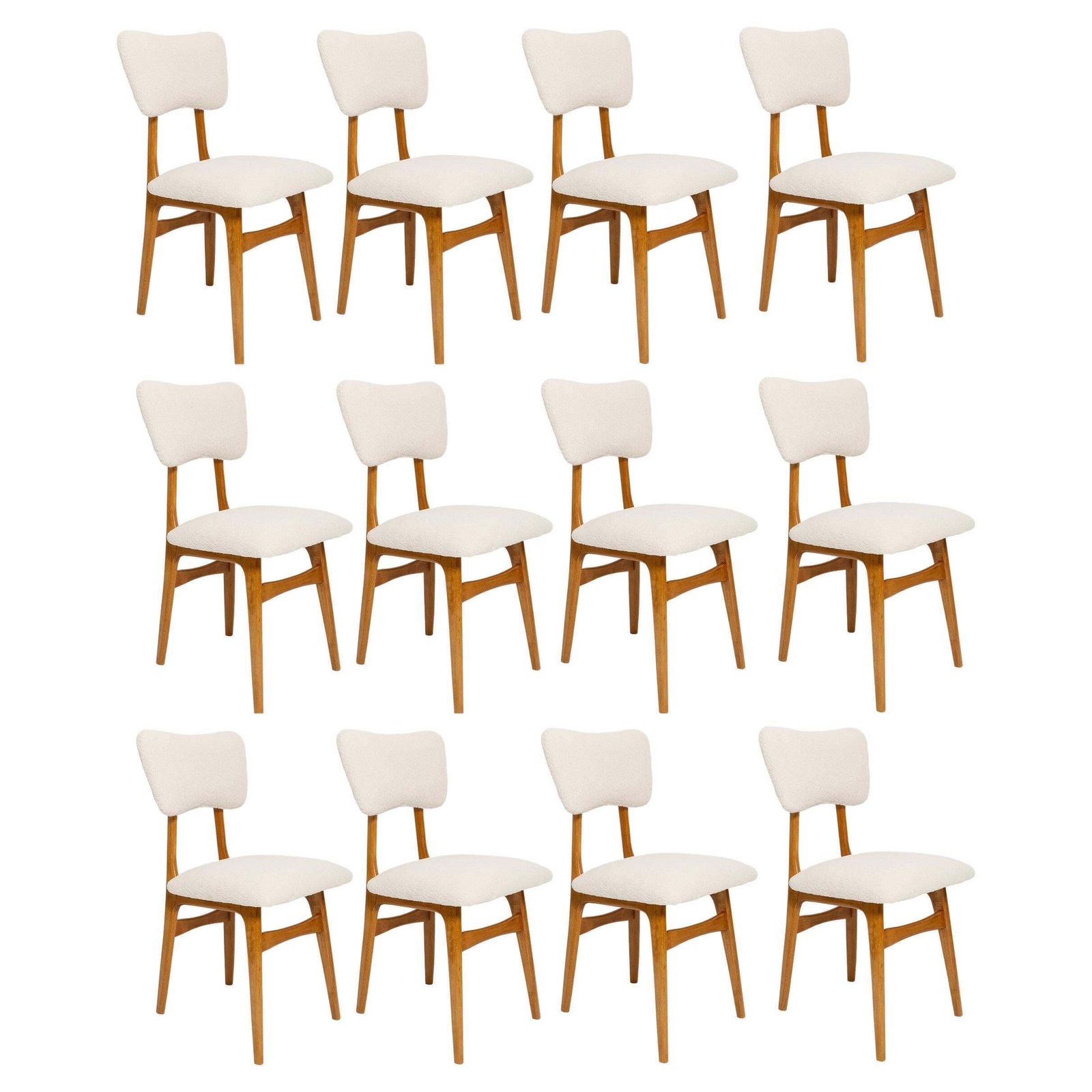Set Of Twelve 20th Century Cream Boucle Butterfly Chairs, 1960s, Poland