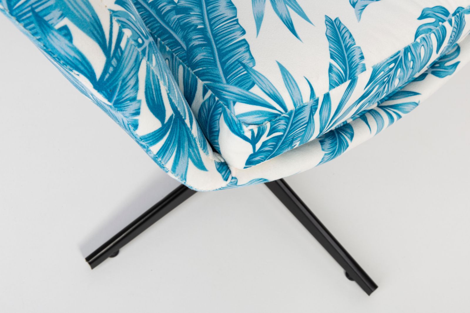 photo for sale 20th Century Vintage White And Blue Leaves Velvet Swivel Armchair, 1960s