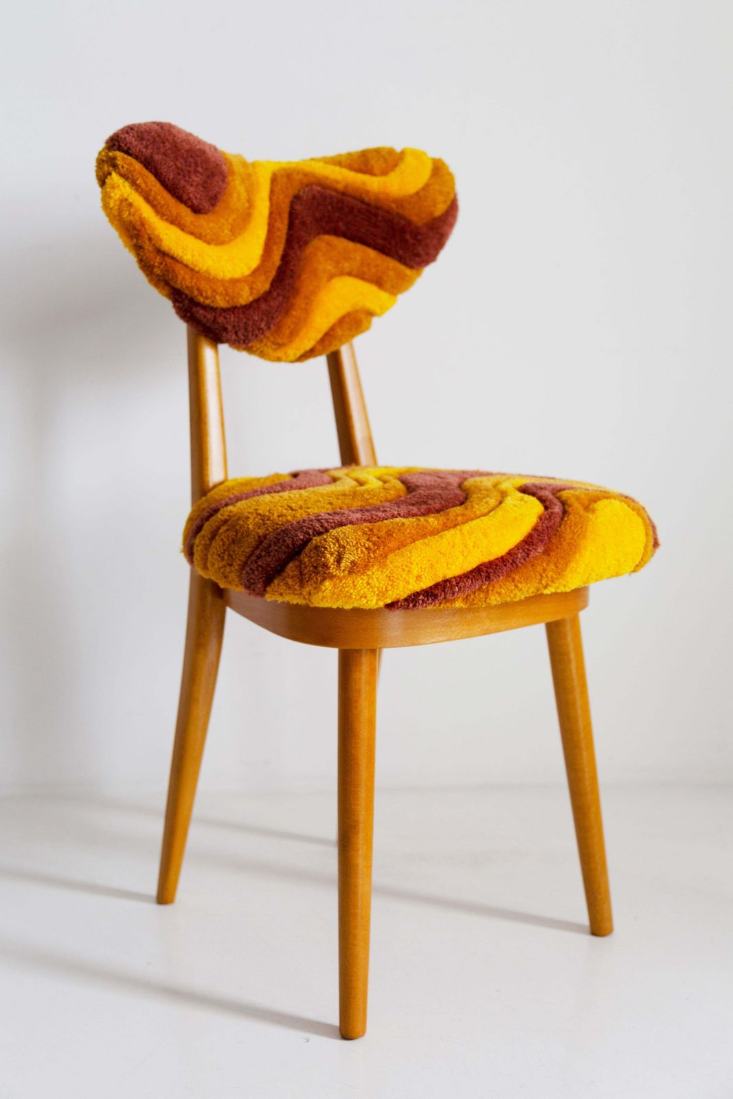 Eight Mid Century Heart Chairs, Hand Tufting Yellow Wool, Europe, Poland, 1960s photo furniture