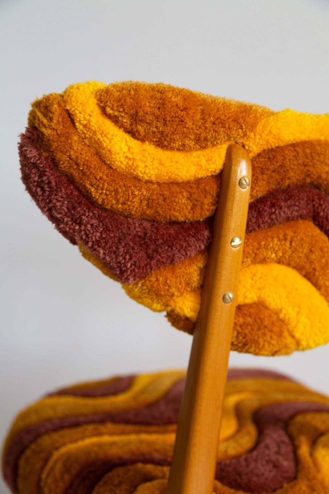 Eight Mid Century Heart Chairs, Hand Tufting Yellow Wool, Europe, Poland, 1960s photo Furniture