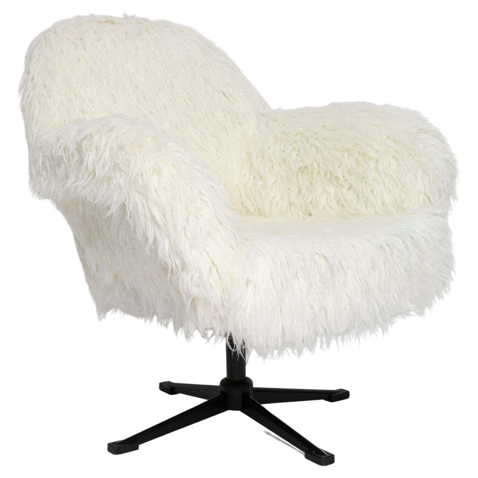 Mid Century Vintage White Alpaca Faux Fur Swivel Armchair, Europe, 1960s